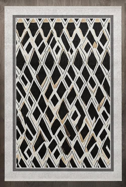  Geometrik Siyah Pamuk Dikdörtgen Modern Desenli Pamuk Makinada Yıkanabilir Hav Toz Vermez Leke Tutmayan Kaymaz Taban Dijital Makine Baskı Salon Yolluk Mutfak Halı