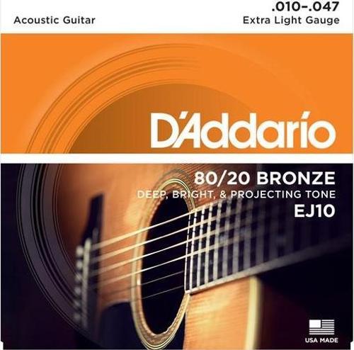 EJ10 80/20 BRONZE EXTRA LİGHT TAKIM TEL AKUSTİK GİTAR TELİ 010-047
