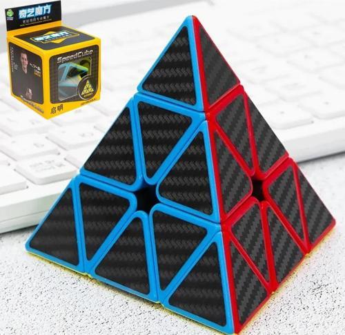 QY SpeedCube, Pyraminx Profesyonel 3x3 Karbon Fiber Speed Üçgen Rubik Zeka Küpü-QIMING S2