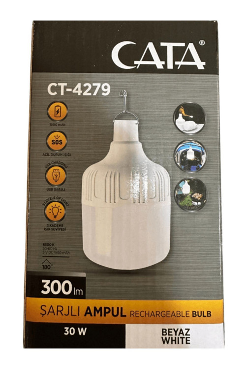 Torunoğlu Elektronik Ct-4279 30W 6500K (Beyaz Işık) Şarjlı Led Ampul