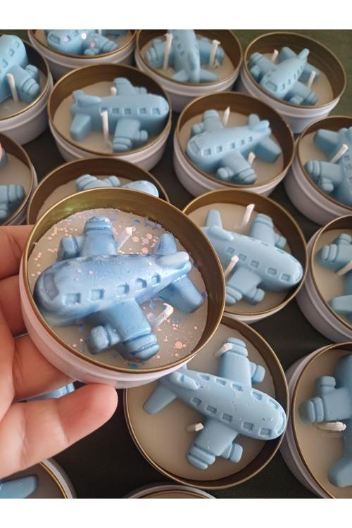 Uçak Mum Teneke Kutu 20Adet,Doğum Günü,,Bebek Mevludu,Sünnet Hatırası,Babyshower,Yenidoğan Hediyelik