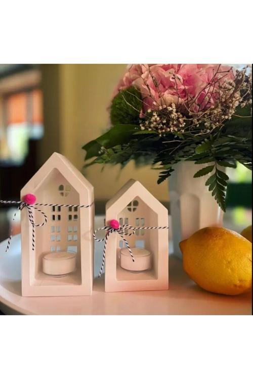 İskandinav Ev 2Li Büyük Mumluk,Dekoratif Mumluk,Tealight Ev Mumluk,Dekoratif Hediyelik,Ramazan Dekor