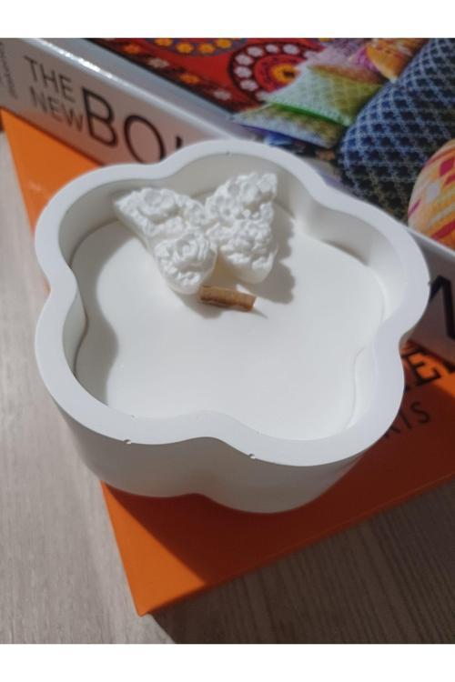 Papatya Tabak Mum Kelebekli Ahşap Çıtalı, Dekoratif Mum, Anneler Günü Hediyelik Mum