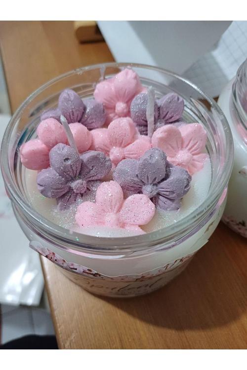 Sakura Çiçekli Kavanoz Mum,Sevgililer Günü,Doğum Günü,Anneler Günü,Hediyelik Mum,Öğretmenler Günü