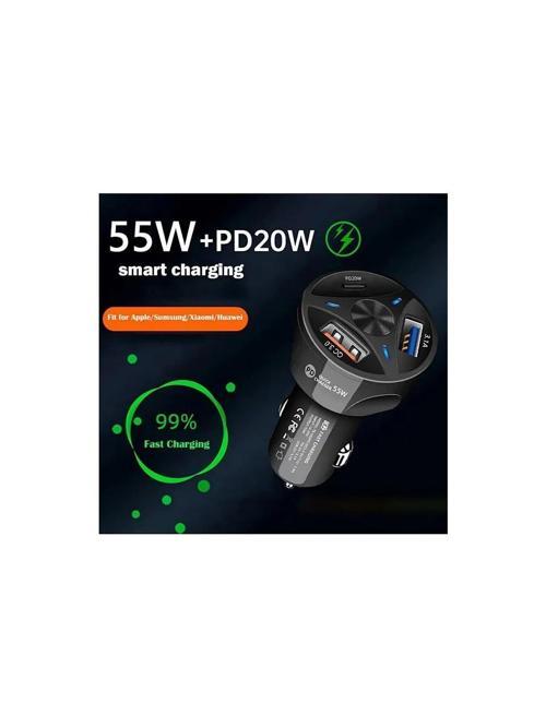 Araç Çakmaklık Şarjı 2 USB + 20W Pd Şarj Çıkışlı Hızlı Şarj Destekli 55W Qc 3.0
