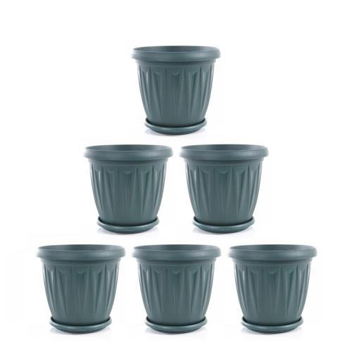 SY-5704 Plastik Ürgüp Tabaklı Saksı Takımı 5 lt Yeşil 6 Adet