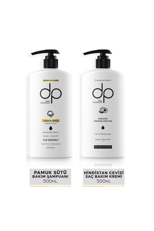 Pamuk sütü & buğday proteini Şampuan500ml+ Hindistan ceviziyağı Keratin biotin Saç Bakım kremi 500ml