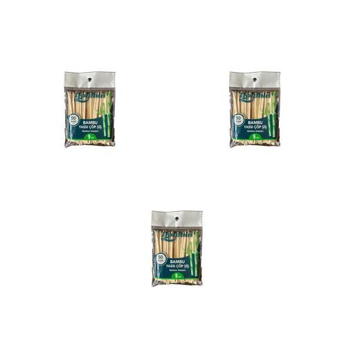 Ahşap Yassı Tutamaklı Saplı Çöp Şiş - Boy : 9 Cm. - 50 Adetlik 3 Paket