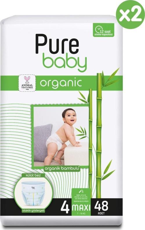 Organik Bambu Özlü Külot Bez 2'li Paket 4 Numara Maxi 96 Adet