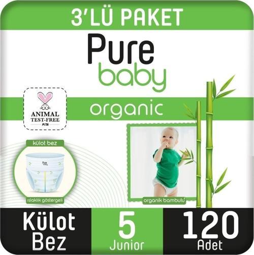 Organik Pamuklu Külot Bez 3'lü Paket 5 Numara Junior 120 Adet