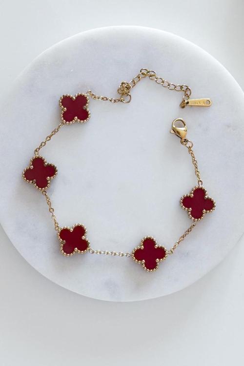 Gold Bordo Doğal Taşlı Premium Çelik Bileklik