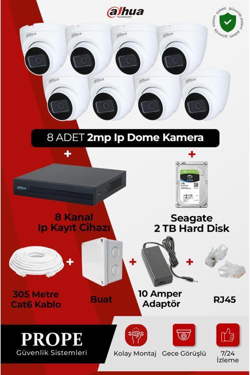 8 Adet 2Mp Ip Kamera Dome Gece Görüşlü+8 Kanal Ip Kayıt Cihazı+2Tb Hard Disk