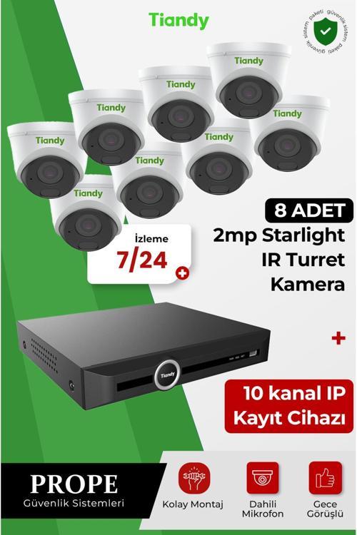 8 Adet 2Mp Sabit Starlıght Ir Turret Kamera +10 Kanal Kayıt Cihazı