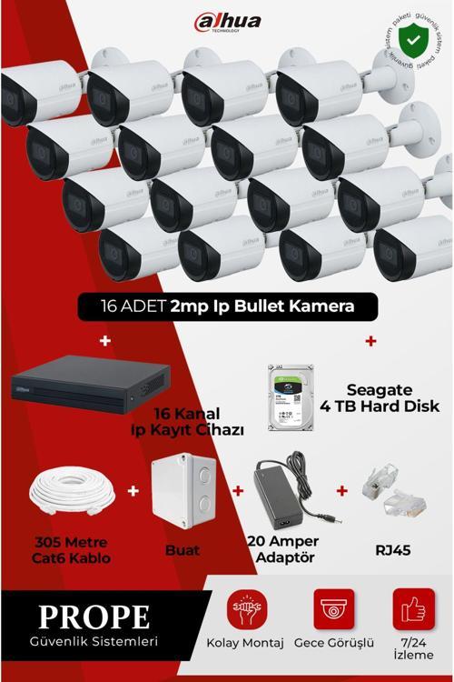 16 Adet 2Mp Ip Kamera Bullet Gece Görüşlü + 16 Kanal Ip Kayıt Cihazı + 4Tb Hard Disk
