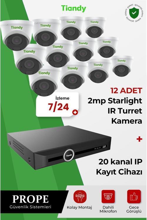 12 Adet 2Mp Sabit Starlıght Ir Turret Kamera (Gece Görüşlü) + 20 Kanal Ip Kayıt Cihazı