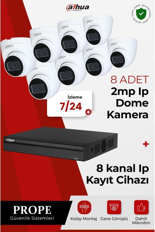 8 Adet 2Mp Ip Dome Kamera Gece Görüşlü+8 Kanal Ip Kayıt Cihazı