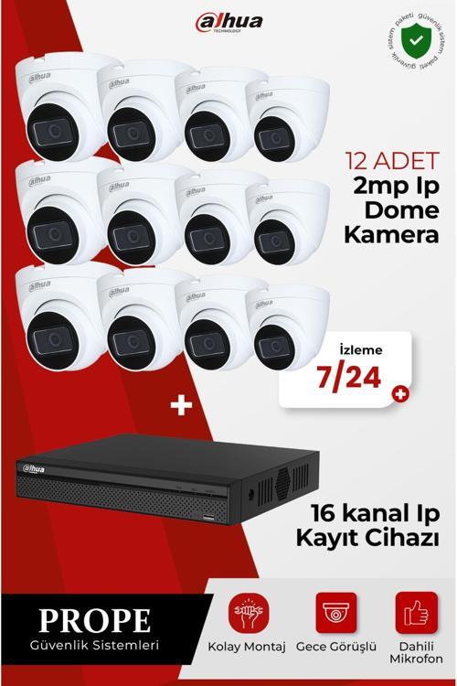 12 Adet 2Mp Ip Dome Kamera Gece Görüşlü+16 Kanal Ip Kayıt Cihazı