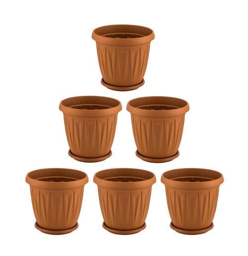 SY-5704 Plastik Ürgüp Tabaklı Saksı Takımı 5 lt Kahverengi 6 Adet