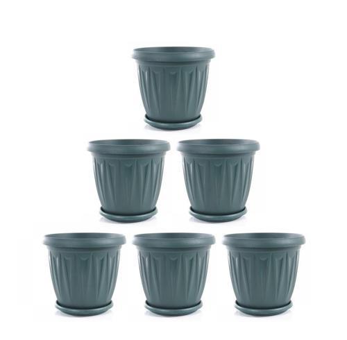 SY-5703 Plastik Ürgüp Tabaklı Saksı Takımı 3,5 lt Yeşil 6 Adet