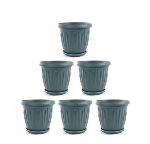 SY-5702 Plastik Ürgüp Tabaklı Saksı Takımı 2,3 litre Yeşil 6 Adet