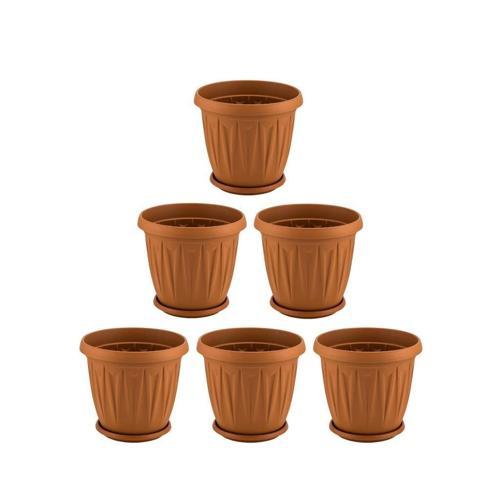 SY-5702 Plastik Ürgüp Tabaklı Saksı Takımı 2,3 litre Kahverengi 6 Adet