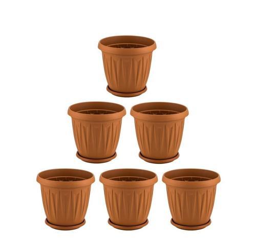 SY-5703 Plastik Ürgüp Tabaklı Saksı Takımı 3,5 lt Kahverengi 6 Adet