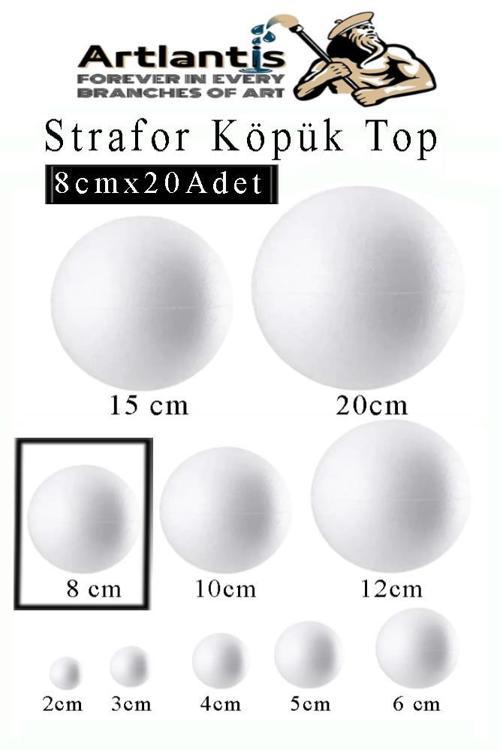 Strafor Köpük Top 8 cm 20 Adet Köpük Top Küre Toplar Yuvarlak Strafor Köpük Top Okul Deney Hobi Sanat