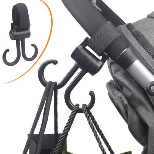 BUFFER® 2li Bebek Arabasına Uyumlu Cırtlı Eşya Taşıma Aparatı 360 Derece Dönebilen Plastik Kanca