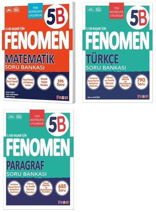 Fenomen Okul 2025 5. Sınıf Matematik + Türkçe + Paragraf B Serisi Soru Seti 3 Kitap Güncel Müfredat