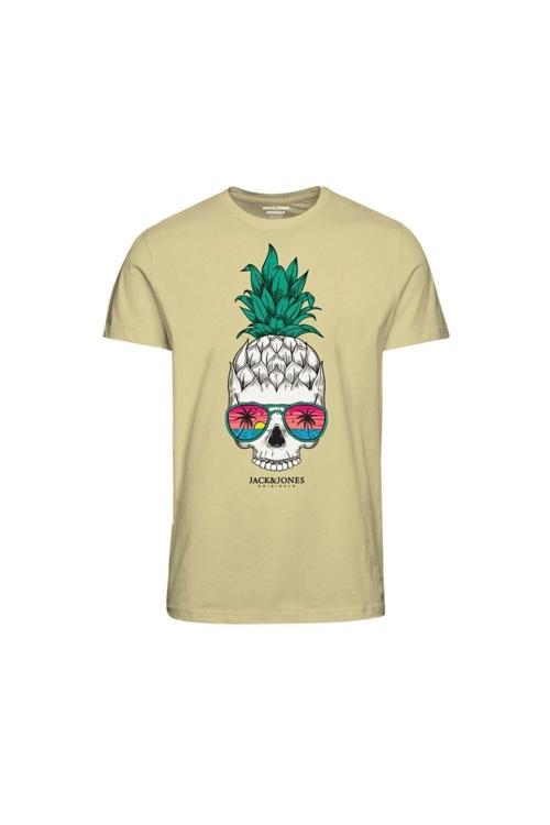 Sıfır Yaka Baskılı Sarı Erkek %100 Pamuk T-Shirt 12238132