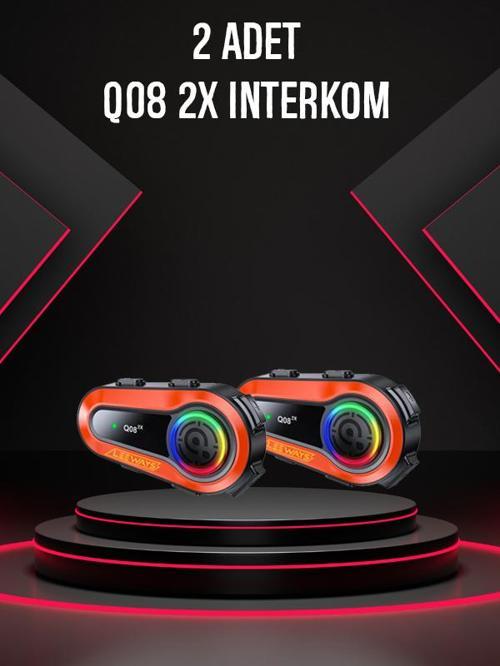 2 ADET Q08 2X 1000m Telsiz Mesafeli Özellikli 2 Kişi Bağlantılı Bluetooth Kask Kulaklık Ekranlı Fenerli Interkom
