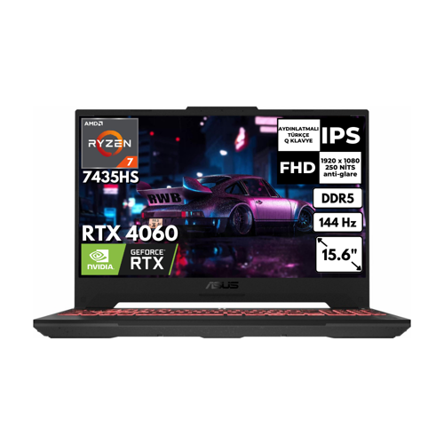 TUF Gaming A15 Ryzen 7 7435HS 48  GB 4 TBSSD 8GB RTX4060 15.6" 144Hz FHD FreeDos Taşınabilir Bilgisayar FA507NVR157AT25