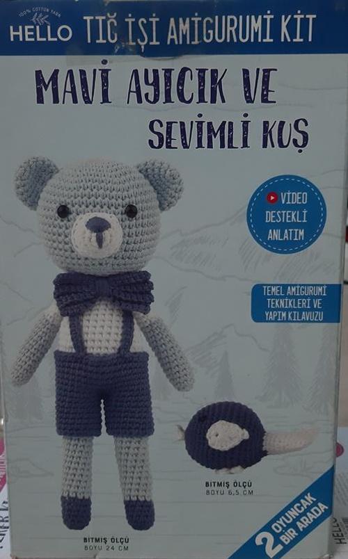 Hello Tığ İşi Amigurimi Kiti Mavi Ayıcık ve Sevimli Kuş