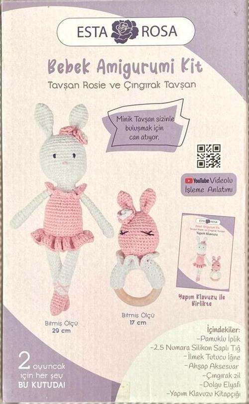 Rosa Tavşan Rosie Ve Çıngırak Tavşan Bebek Amigurimi Kiti