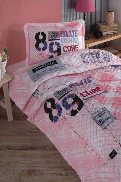 Tek Kişilik Yatak Örtüsü Seti Denim V1 Pembe