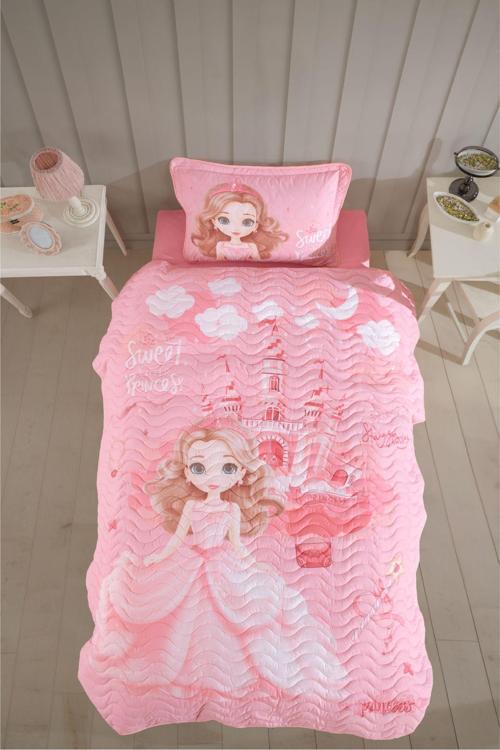 Ranforce %100 Pamuk Tek Kişilik Yatak Örtüsü Seti Sweet Princess Pudra
