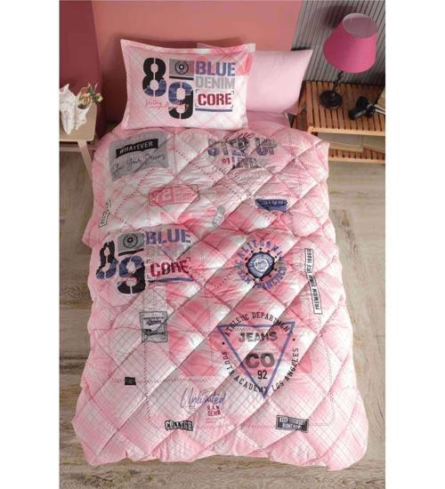 Ranforce Tek Kişilik Uyku Seti 100% Pamuk Denim Pembe