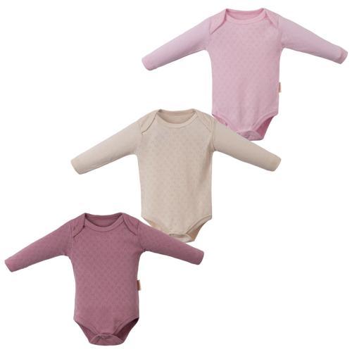 DESENLİ UZUN KOL ÜÇLÜ BODY SET Pembe