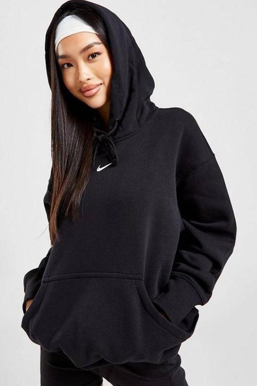 Sportswear Phoenix Fleece Oversize Pullover Hoodie Kadın Kapüşonlu Bol Kesim Sweatshirt Siyah