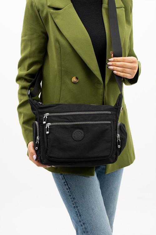 4005 Kadın Suya Dayanıklı Paraşüt Kumaş El Omuz Çantası Kol Çantası Çapraz Çantası Siyah