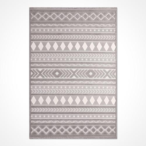 Bailey Gri Geometrik Etnik Modern Desenli Hav Vermeyen Leke Tutmayan Kolay Temizlenen Yumuşak Makine Salon Yolluk Mutfak Halı