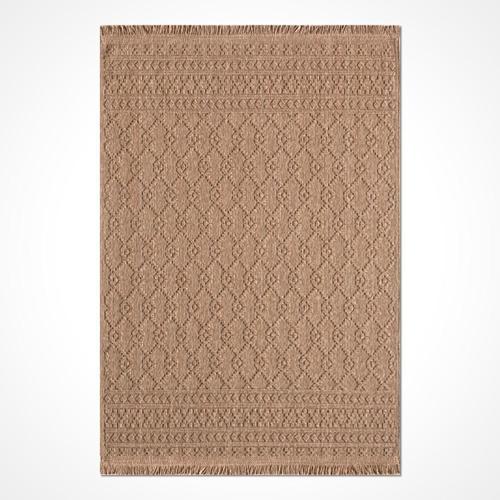 Corali Kahverengi Geometrik Etnik Modern Desenli Poliproplen Hav Vermeyen Leke Tutmayan Kolay Temizlenen Yumuşak Makine Salon Yolluk Mutfak Halı
