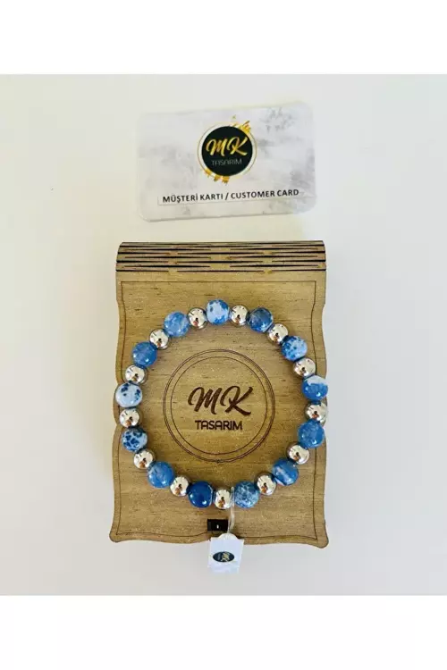 Gerçek Siyah Mavi Akik Taşı Bileklik Mk.022.009