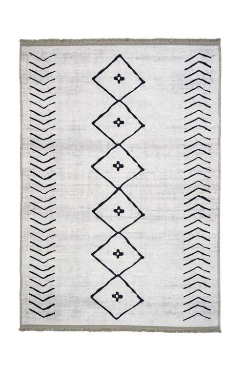 Oss Geometrik Siyah Pamuk Dikdörtgen Modern Desenli Pamuk Makinada Yıkanabilir Hav Toz Vermez Leke Tutmayan Kaymaz Taban Dijital Makine Baskı Salon Yolluk Mutfak Halı