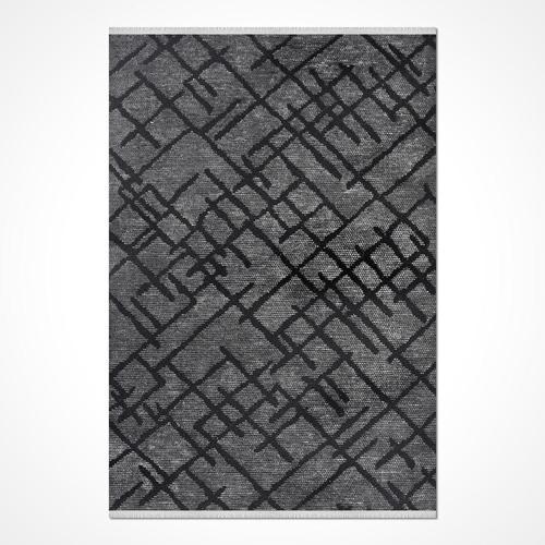 Georgia Antrasit Geometrik Etnik Modern Desenli Pamuk Hav Vermeyen Leke Tutmayan Kolay Temizlenen Yumuşak Makine Salon Yolluk Mutfak Halı