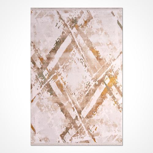 Itzel Krem Geometrik Etnik Modern Desenli Akrilik Hav Vermeyen Leke Tutmayan Kolay Temizlenen Yumuşak Makine Salon Yolluk Mutfak Halı
