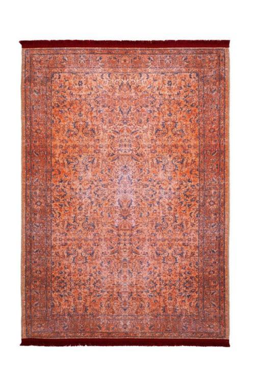 Alkmaar Çerçeveli Turuncu Polyester Dikdörtgen Modern Desenli Pamuk Makinada Yıkanabilir Hav Toz Vermez Leke Tutmayan Kaymaz Taban Dijital Makine Baskı Salon Yolluk Mutfak Halı