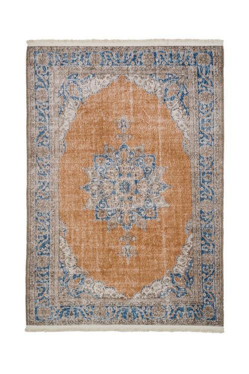 Ede Göbekli Mavi Polyester Dikdörtgen Modern Desenli Pamuk Makinada Yıkanabilir Hav Toz Vermez Leke Tutmayan Kaymaz Taban Dijital Makine Baskı Salon Yolluk Mutfak Halı