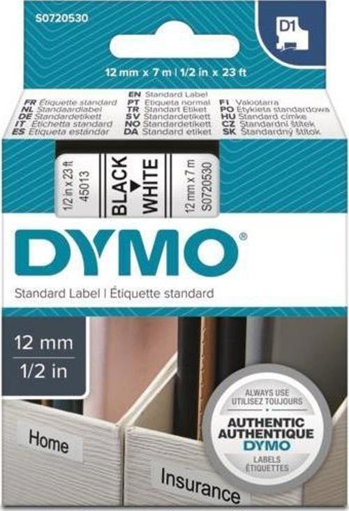 D1 Beyaz/Siyah Yedek Şerit 12mm x 7mt (45013)
