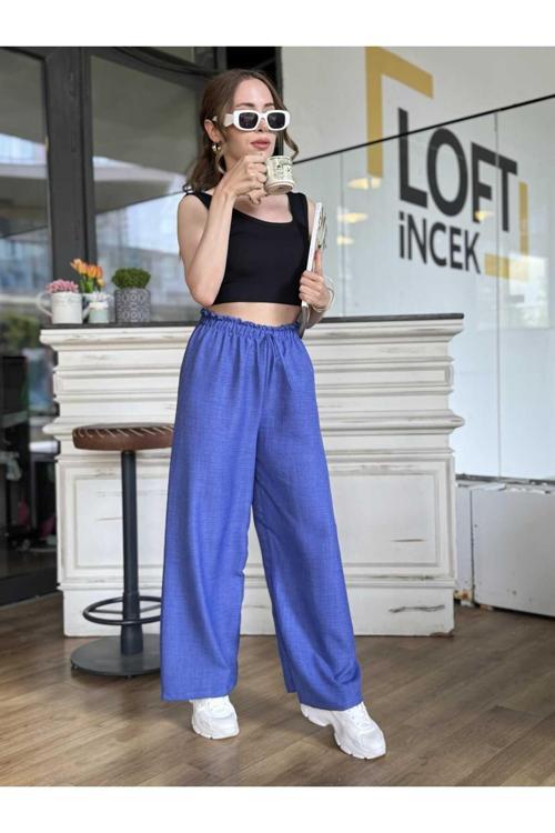 Kadın Beli Lastikl Palazzo Pantolon